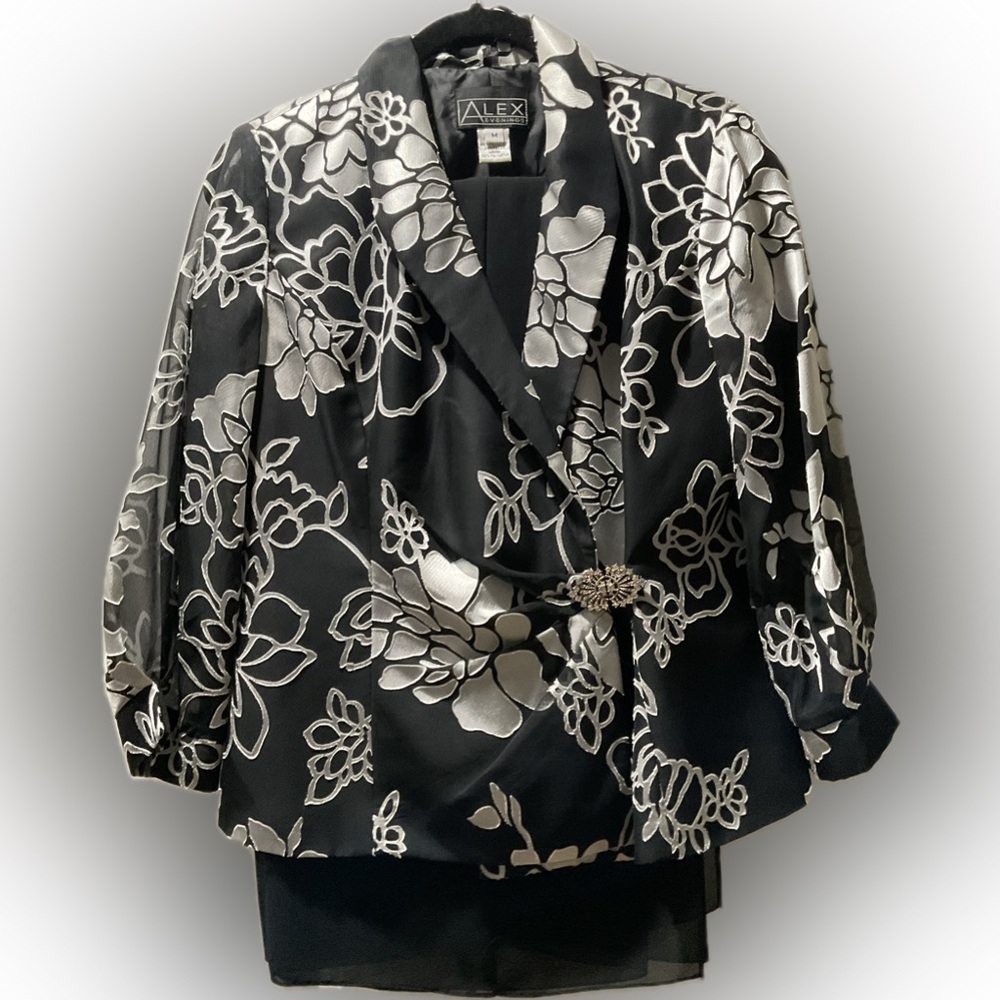 Alex Evenings Black and White Special Occasion Jacket and Pants